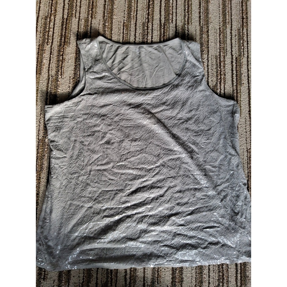 Coldwater Creek Women 1X 18 Silver Grey Sequin Front Sleeveless Tank Top